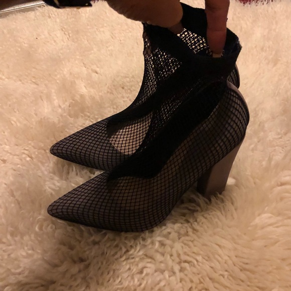 Gray with black fishnet chunky heel booties 👠👢 - Picture 4 of 6